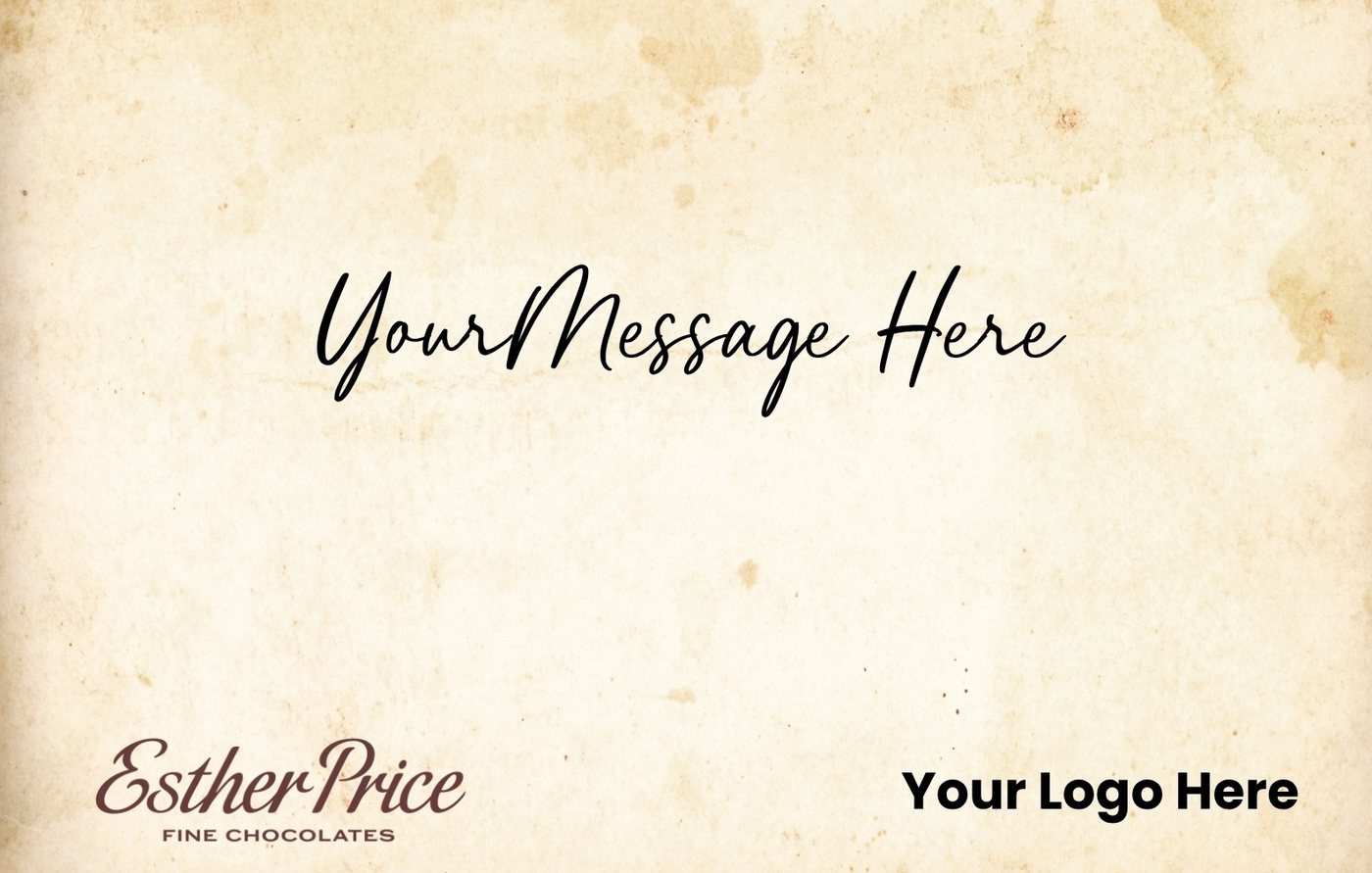 Back of the card: a parchment background with space for your message in the center and your logo in the lower right corner.